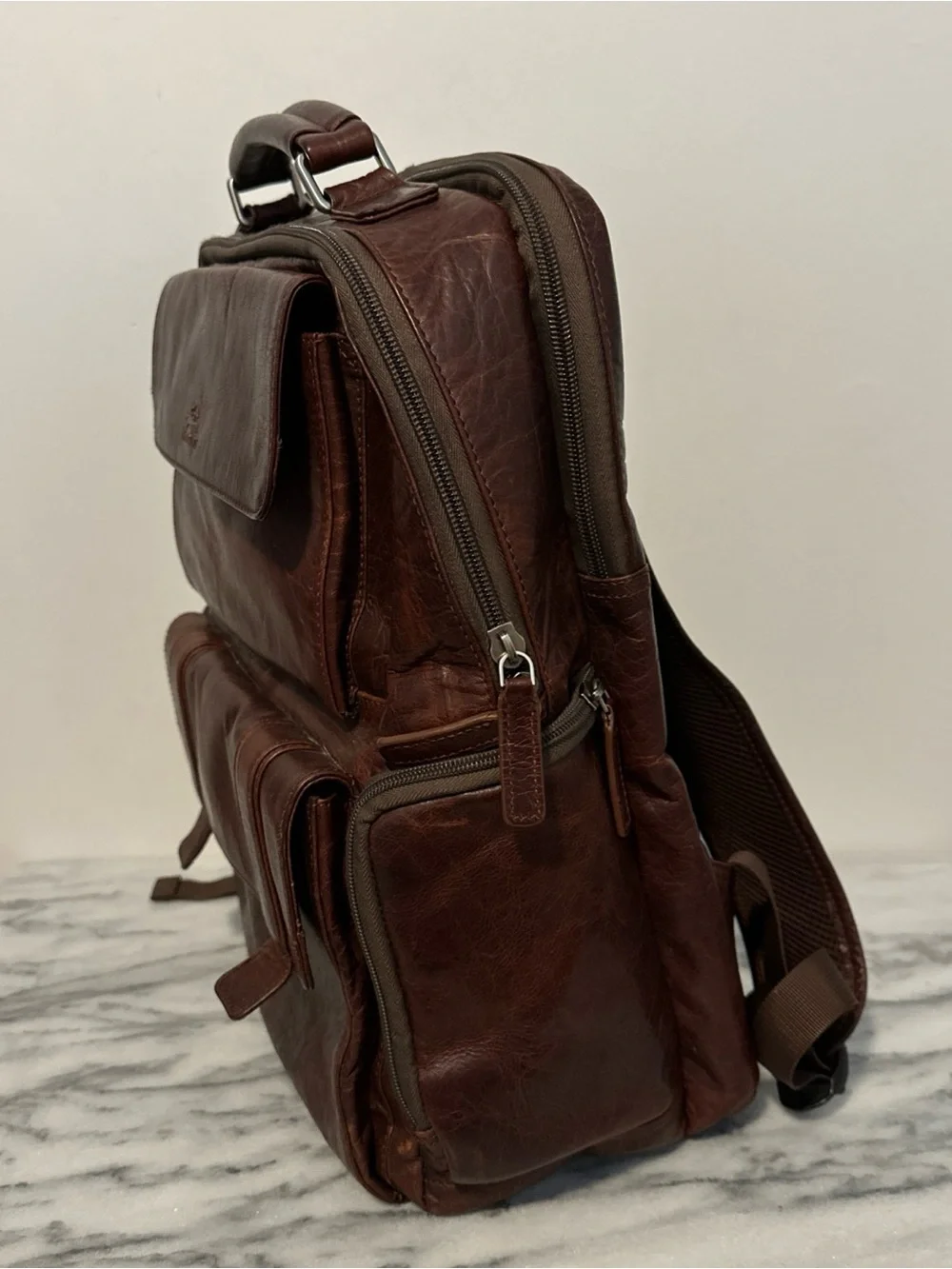 Mancini Brown Leather Men's Backpack - Classic Travel & Work Bag RFID